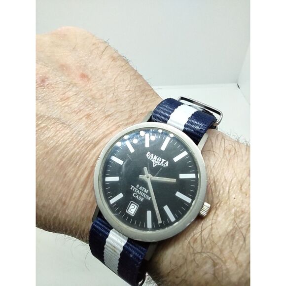 Dakota "Rock Solid Time" All Titanium Case Swiss Parts Men's Vintage Date Watch - Picture 2 of 9